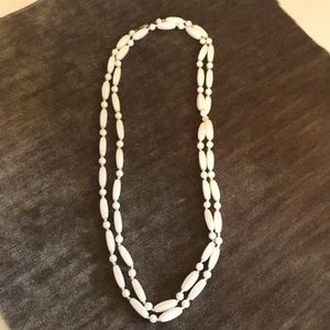 Vintage Long White Glass Beaded Necklace